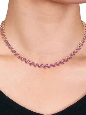 DIVORCE SALE Pink Sapphire Lab Created Silver Tennis Necklace 17”